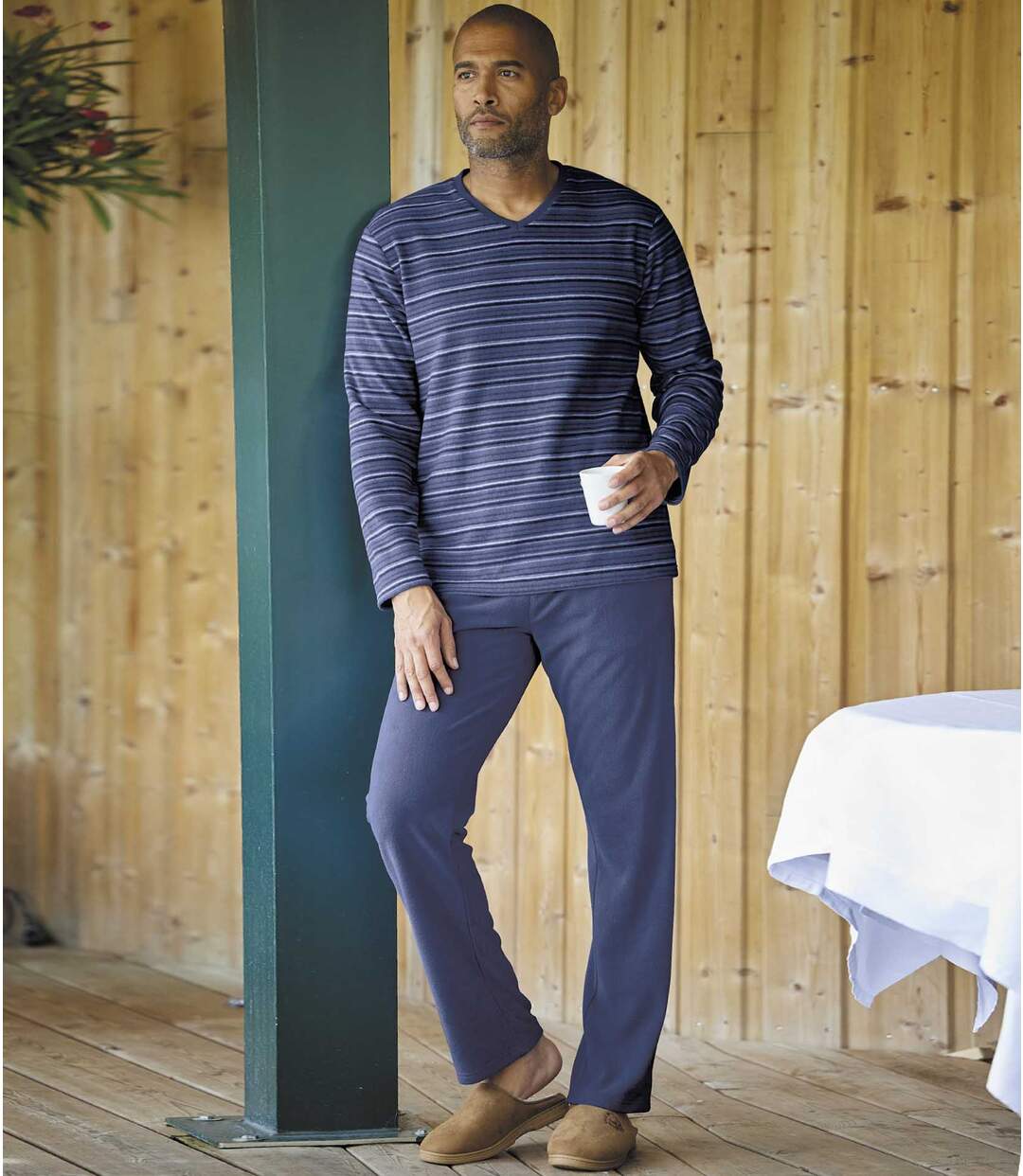 Pyjama rayé en micropolaire homme - bleu