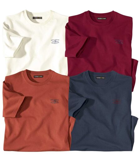 Pack of 4 Men's Sunset T-Shirts - Ecru Red Blue