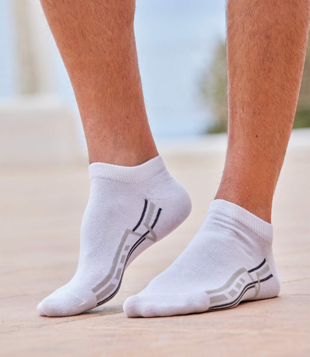 Pack of 4 Pairs of Men's Sneaker Socks - White Mottled Grey Black Atlas For Men