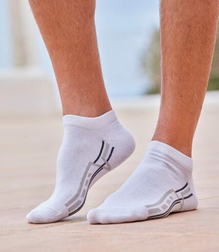 Pack of 4 Pairs of Men's Sneaker Socks - White Mottled Grey Black