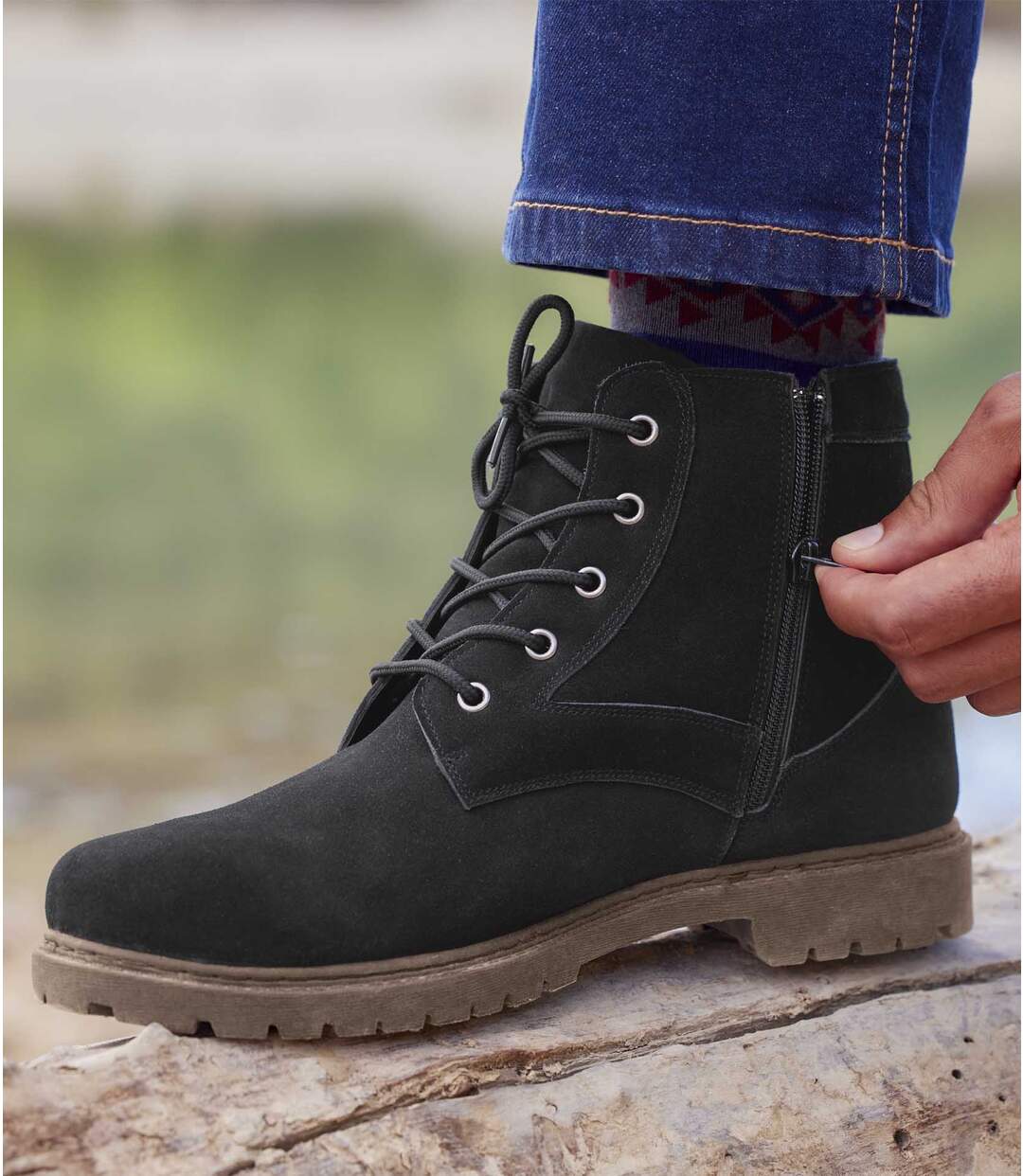 Bottines lacées à glissière homme - noir-3