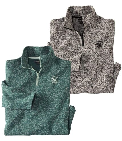 Pack of 2 Men's Brushed Fleece Sweatshirts - Green Gray