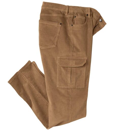 Pantalon Velours Cargo Stretch Marron 