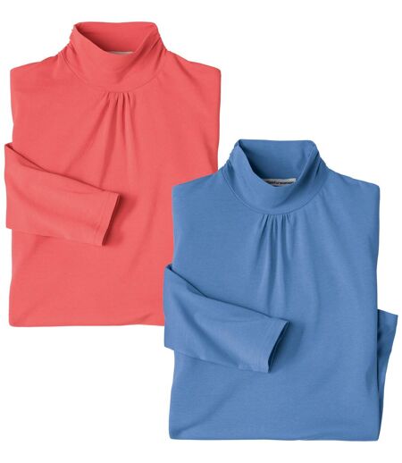 Pack of 2 Women's Funnel-Neck Tops - Coral Blue