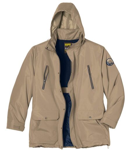 Men's Beige Multi-Pocket Parka