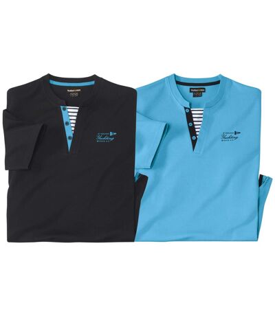 Pack of 2 Men's Double Collar T-Shirts - Black Blue 