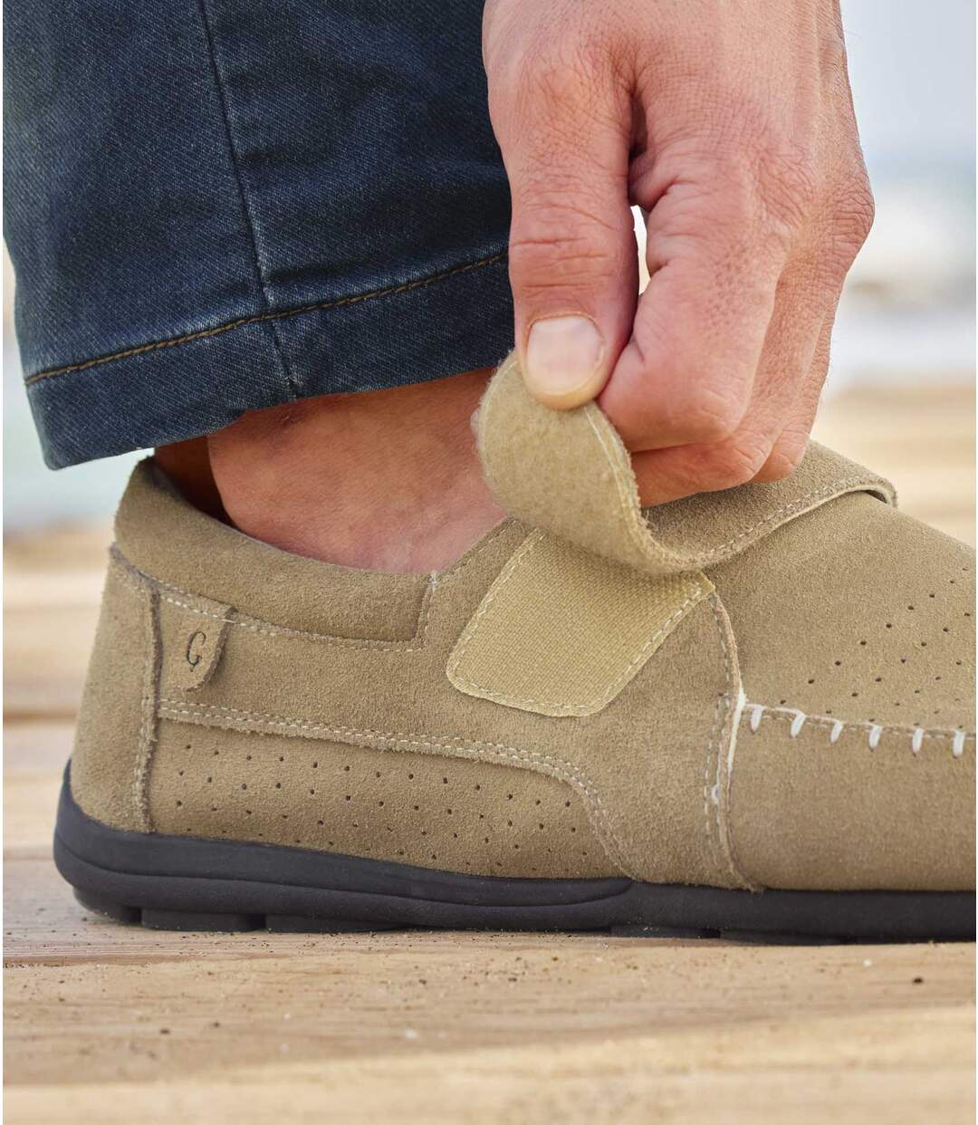 Mocassins en croûte de cuir homme - beige