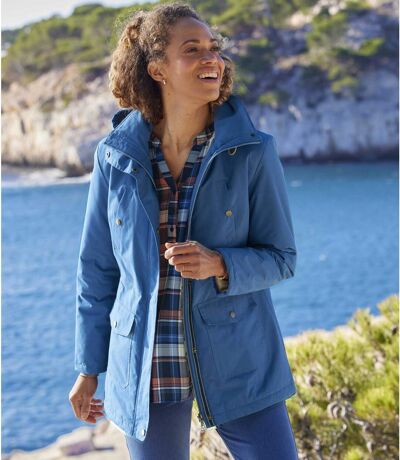 Women's Blue Hooded Parka - Water-Repellent