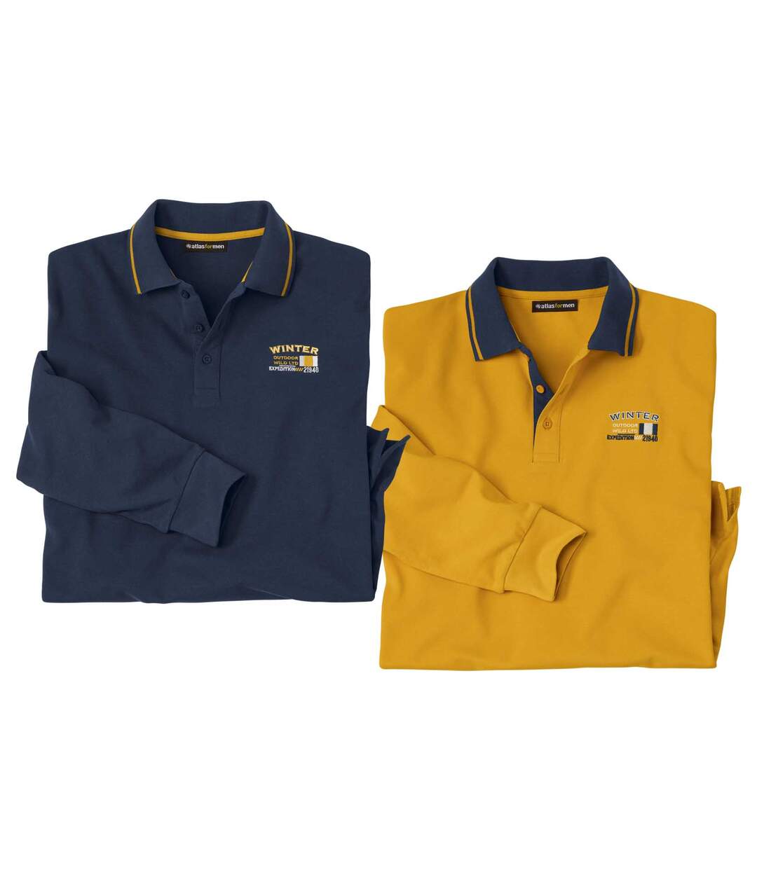 Pack of 2 Men's Piqué Polo Shirts - Navy Ocher Atlas For Men