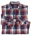 Men's Checked Flannel Shirt - Blue Burgundy Cream  Atlas For Men