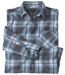 Men's Checked Flannel Shirt - Anthracite Blue Ecru 
