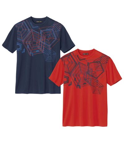 Pack of 2 Men's Print T-Shirts - Navy Red 