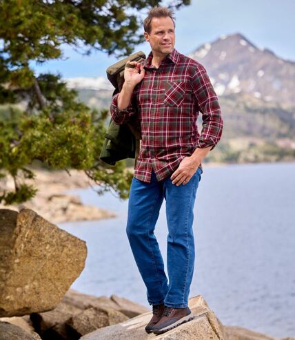 Men's Burgundy Checked Flannel Shirt