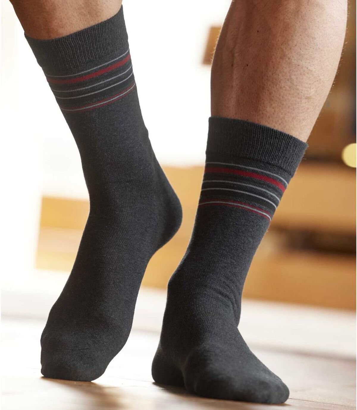 Pack of 4 Pairs of Men's Patterned Socks - Black Grey Blue  Atlas For Men