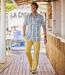 Men's Checked Short-Sleeved Shirt - Ecru Blue Orange-6