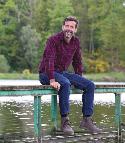 Men's Burgundy Checked Flannel Shirt