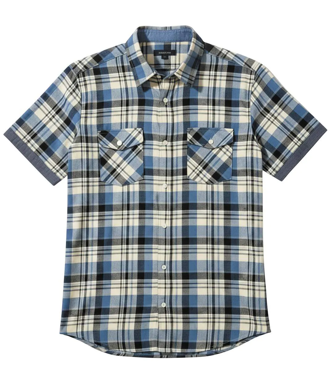 Men's Relaxed Checked Shirt - Short Sleeve - Blue-1