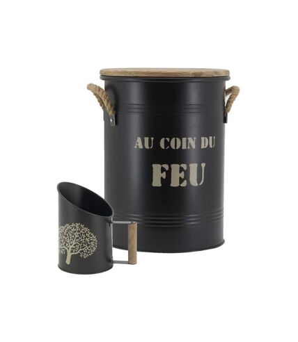 Tabouret et seau à pellets avec pelle Arbre Métal laqué Au coin du feu