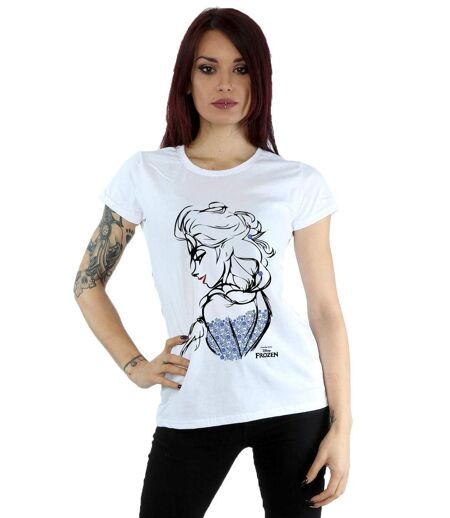 Disney Femmes/Ladies - Frozen Elsa Sketch Mono Cotton T-Shirt (Blanc) - UTBI21862
