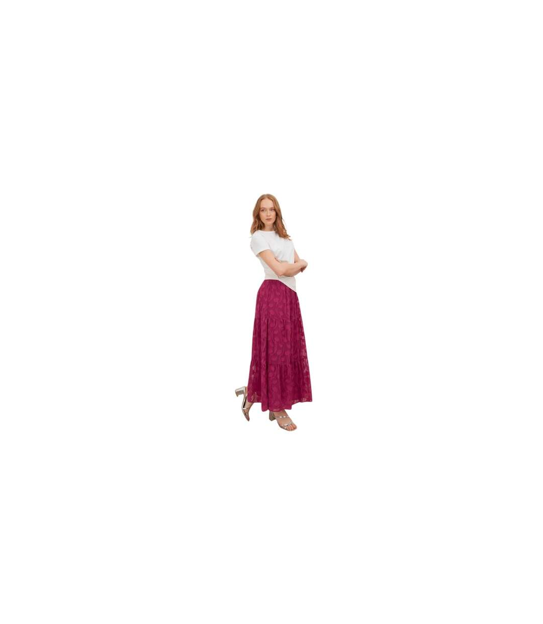 Jupe Longue Motif/style Floral En Relief Femme Fuchsia Lovedrobe-1