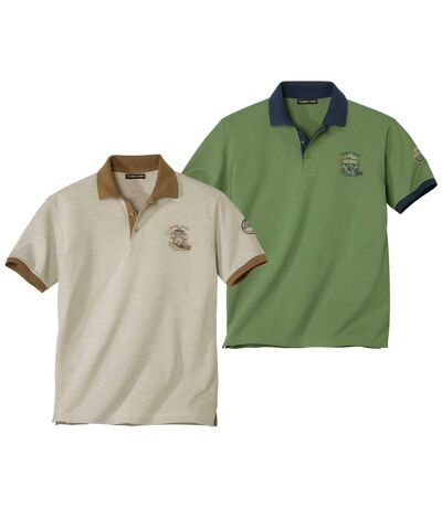 Pack of 2 Men's Casual Polo Shirts - Green Beige