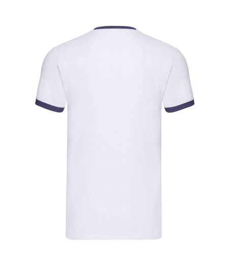 T-shirt Ringer Homme Blanc Bleu Marine Fruit Of The Loom