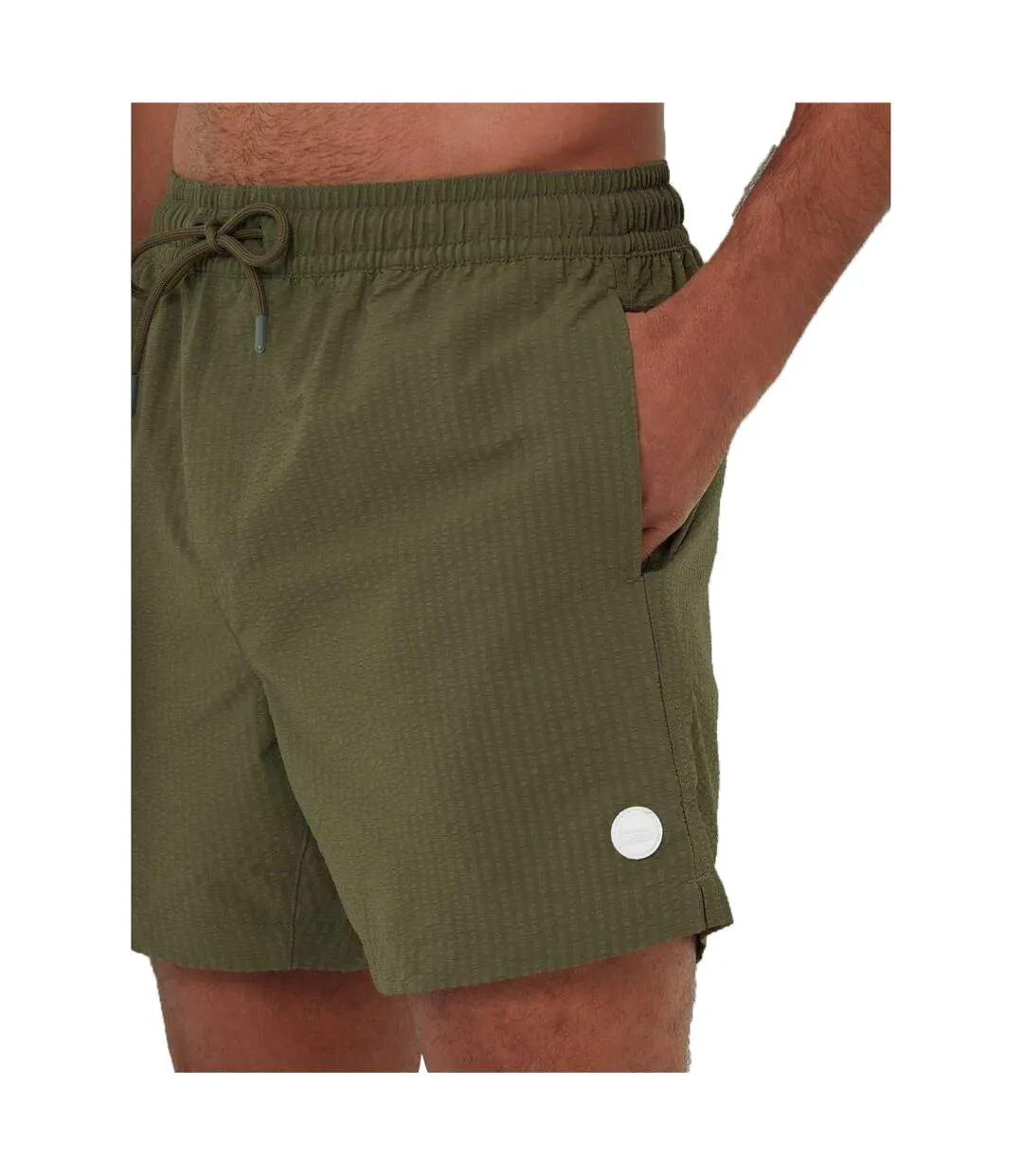 Mens Textured Relaxed Fit Swim Shorts Khaki Green Threadbare-3