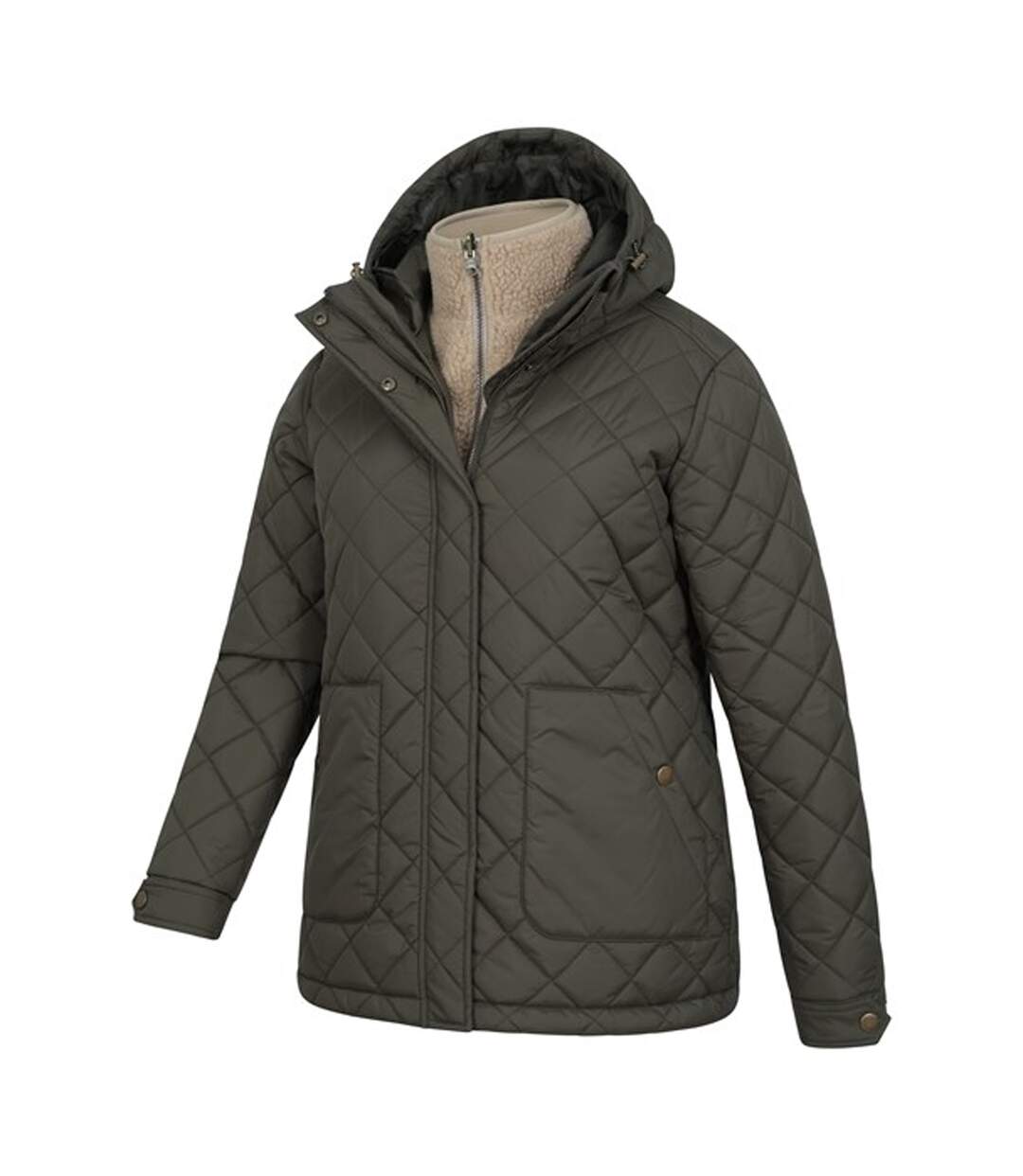 Womens/ladies Nebraskan Borg 3 In 1 Padded Jacket Khaki Green Mountain Warehouse-3