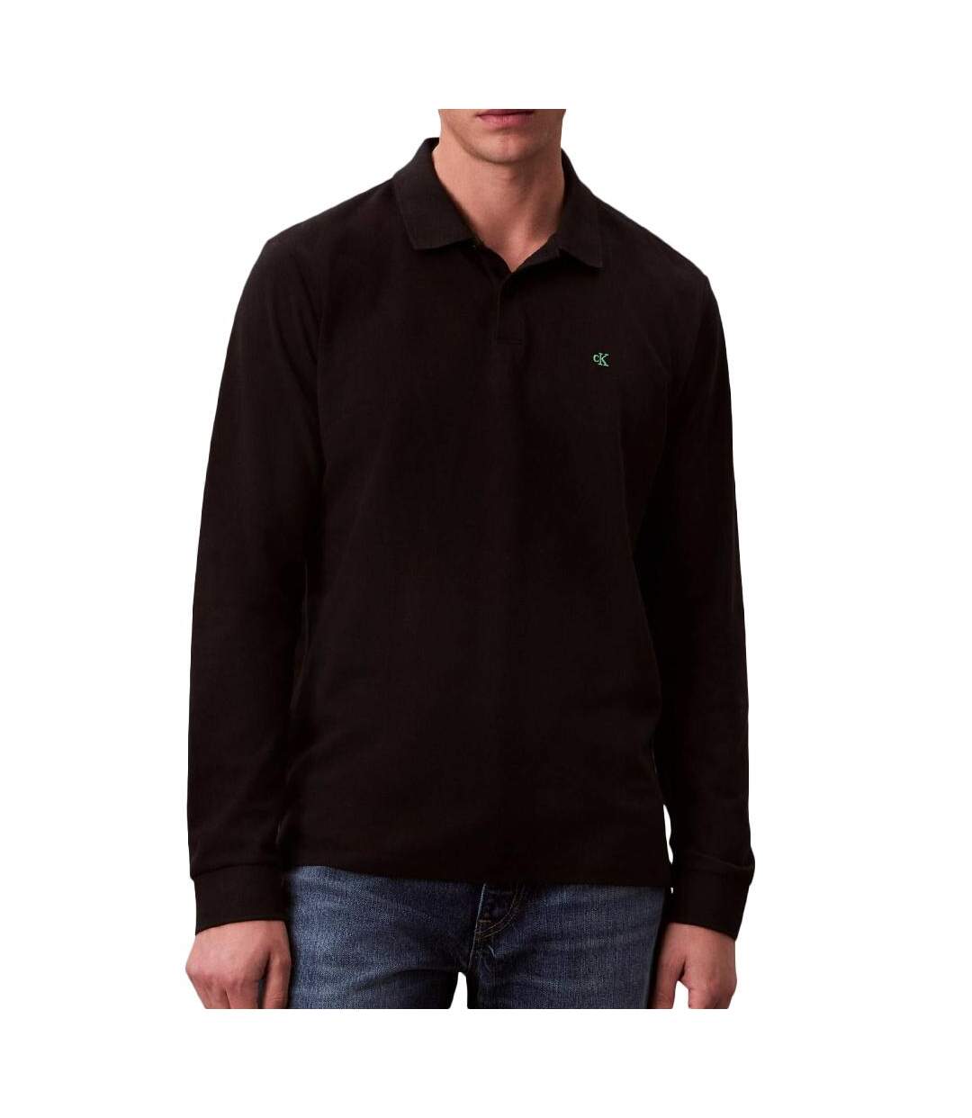 Polo manches longues noir foncé homme calvin klein casual pique-1