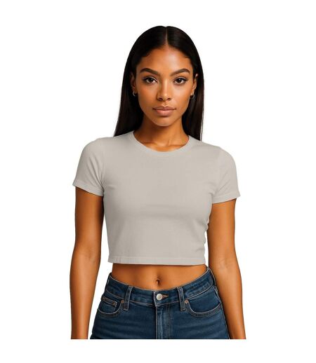Womens/ladies Combed Cotton Crop T-shirt Stone Casual Classics