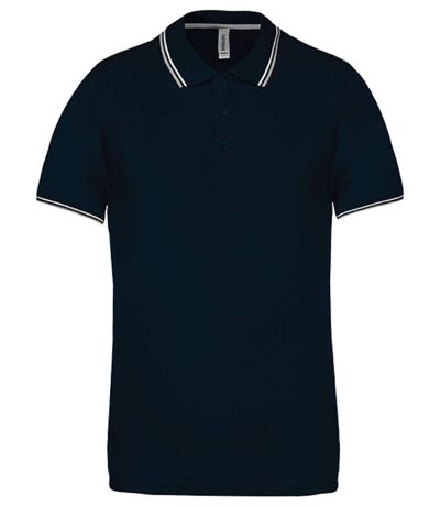 Polo bandes contrastées homme - K250 - bleu marine gris-blanc - manches courtes