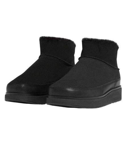 Womens/ladies Gen-ff Ultra Mini Doubleface Shearling Ankle Boots Black Fit Flop
