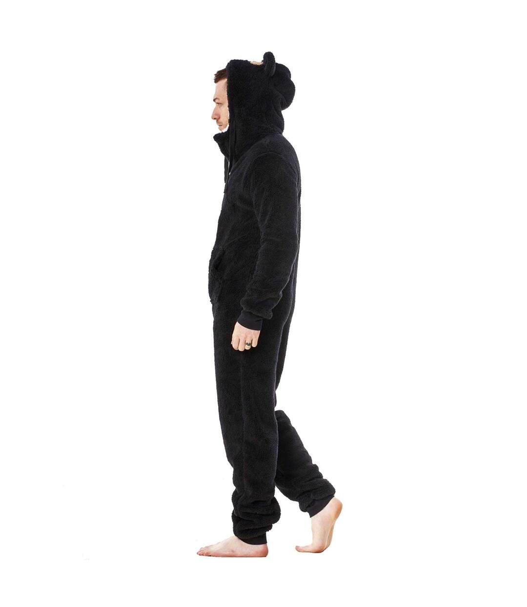 Mens Gorilla Head Fleece Jumpsuit Black Keanu-1