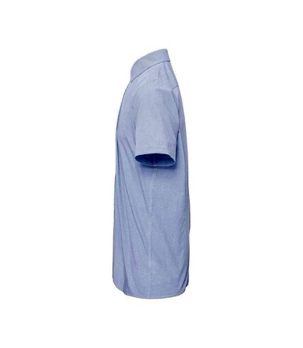 Premier Mens Gingham Cotton Short-Sleeved Shirt (Light Blue/White)