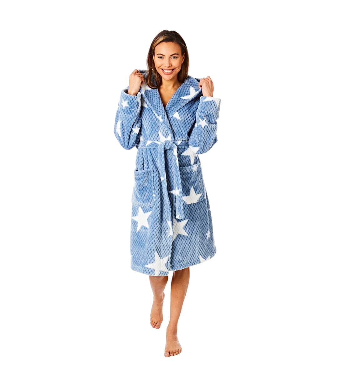 Womens/ladies star print dressing gown blue Generic-1