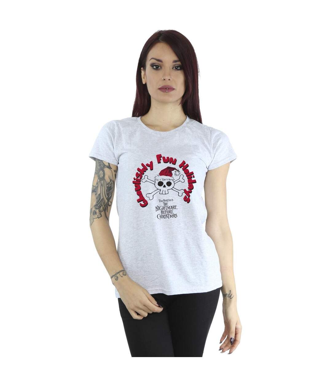 Disney T-shirt en coton Femme/Ladies The Nightmare Before Christmas Ghouishly Fun Holidays (Les cauchemars avant Noël) (Gris sportif) - UTBI35826-2