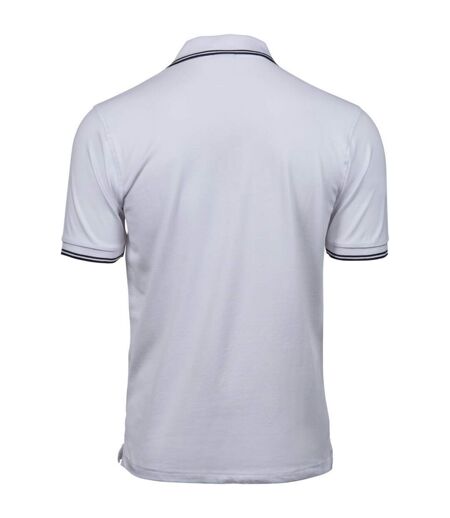 Mens Luxury Stripe Polo Shirt White Navy Tee Jays