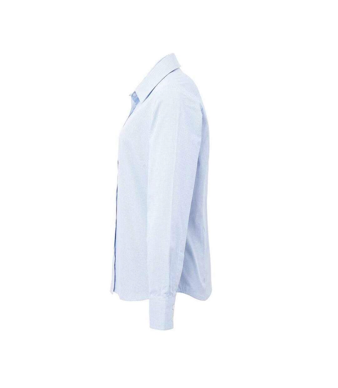 Womens/ladies Micro Gingham Check Cotton Long-sleeved Shirt Light Blue Premier-3