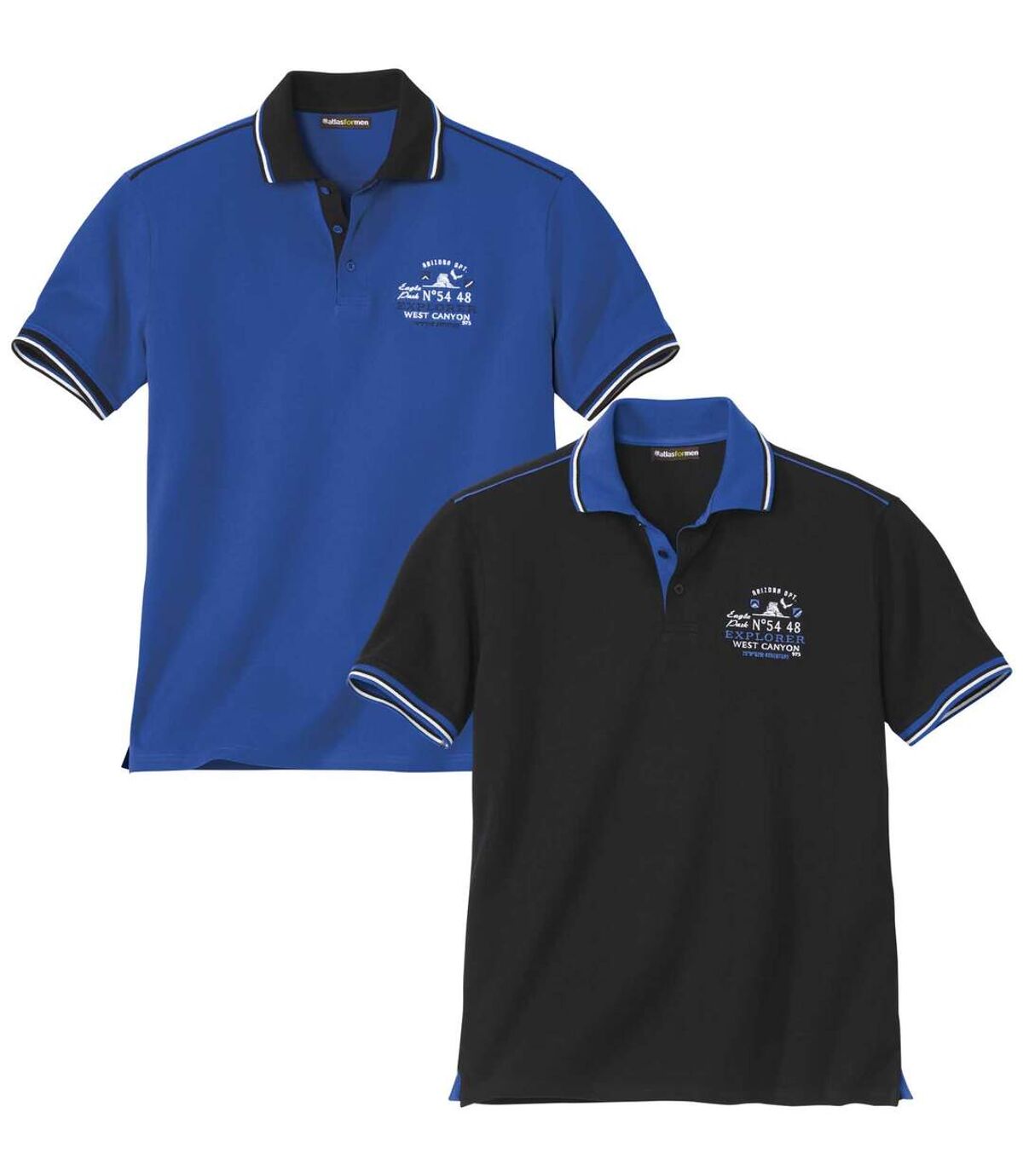 Pack of 2 Men's Piqué Polo Shirts - Blue Black Atlas For Men
