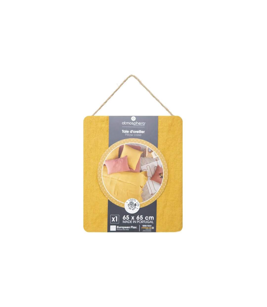 Taie d'Oreiller en Lin Adorable 65x65cm Jaune Ocre-3