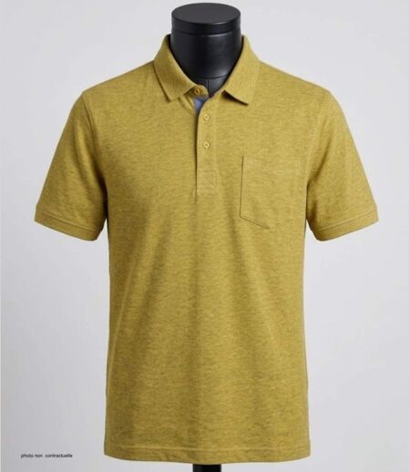 CHALLENGER RUSTICO3 : Polo manches courtes jaune chiné en maille piquée 100% coton avec finitions chambray