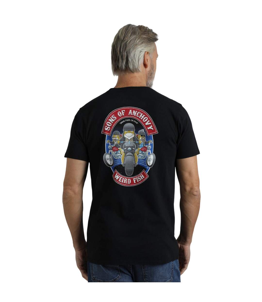 Mens sons of anchovy back print t-shirt black Weird Fish-4