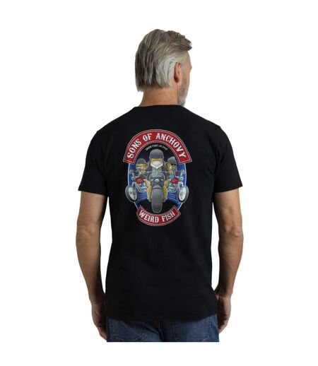 Mens sons of anchovy back print t-shirt black Weird Fish
