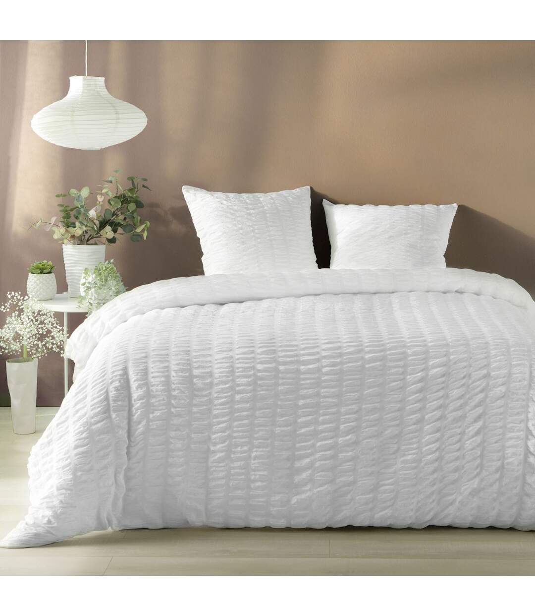 Parure de Lit 3 Pièces Plissia 240x220cm Blanc-1