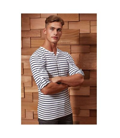 Premier Mens Long John Roll Sleeve Tee (White/Navy) - UTRW6235