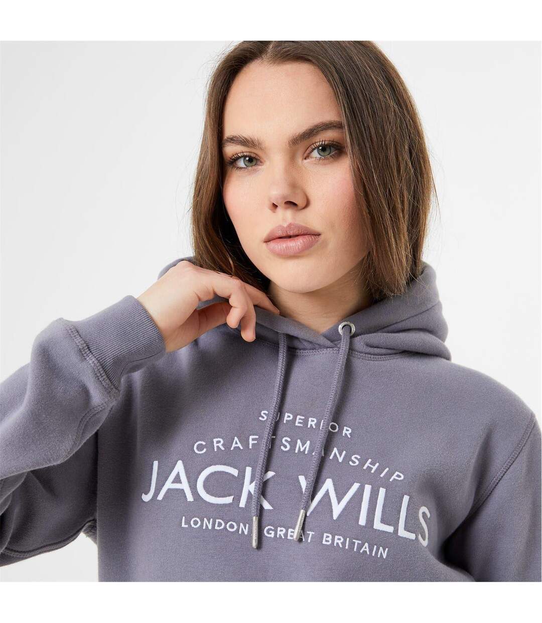 Womens/ladies Graphic Logo Hoodie Grey Blue Jack Wills-3