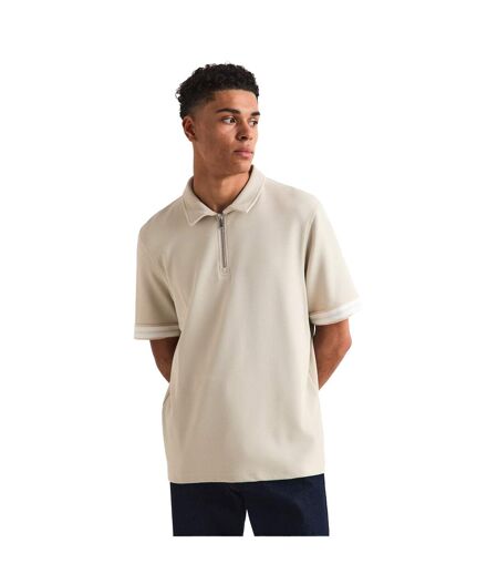 Mens Textured Polo Shirt Beige Capo