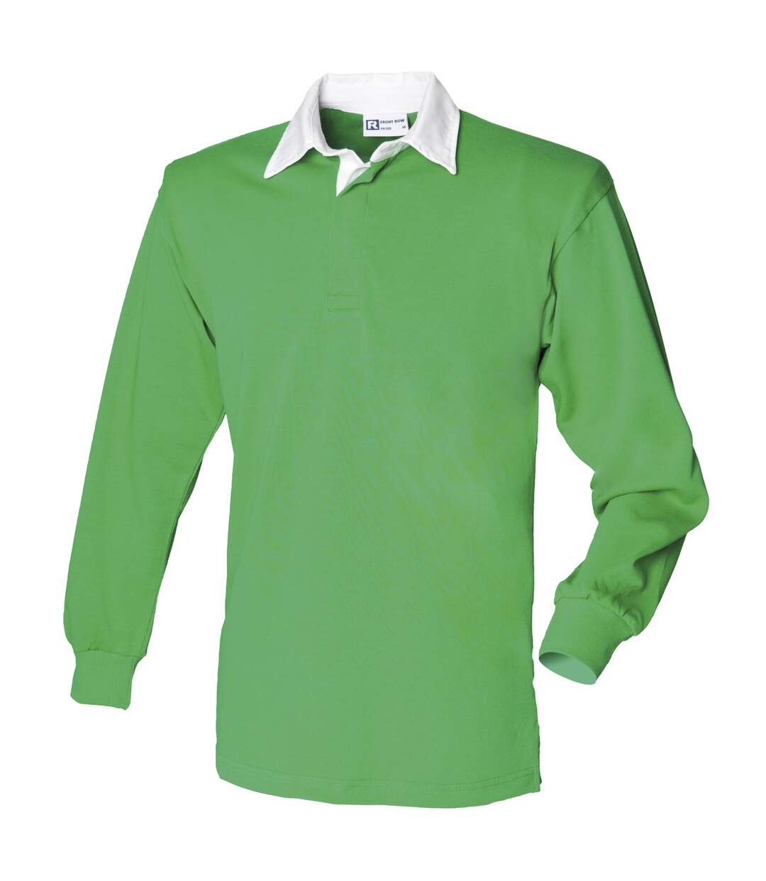 Polo de rugby à manches longues 100% coton homme vert vif/blanc Front Row-1