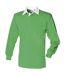 Polo de rugby à manches longues 100% coton homme vert vif/blanc Front Row-1