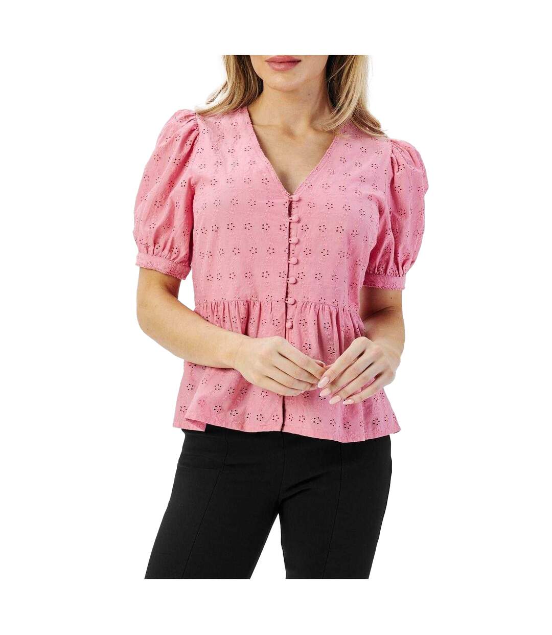 Womens/ladies Ria Puff Sleeve Blouse Pink Nobody´s Child-4
